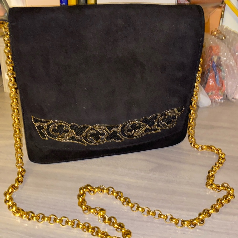 SALVATORE FERRAGAMO BLCK SUEDE SHOULDER CROSSBODY BAG VINTAGE GORGEOUS CONDITION